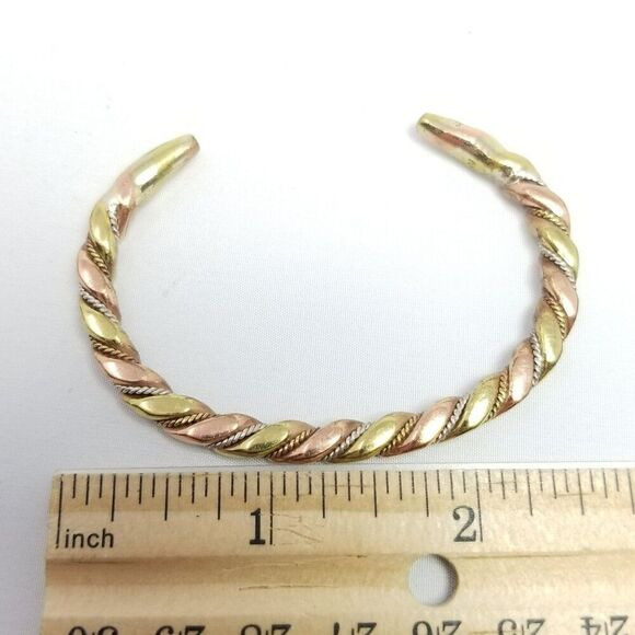 Vintage Solid Mixed Metal Cuff Bangle Bracelet, Solid Unsigned Estate - Picture 5 of 7